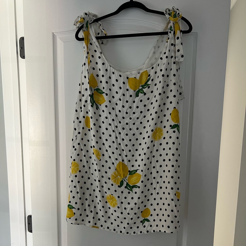 Lovers + Friends White Polka Dot Lemon Tie-Strap Dress
